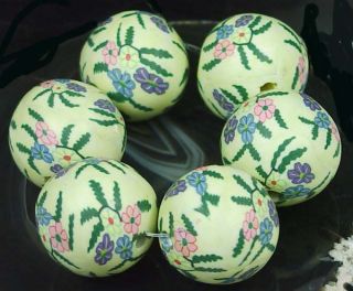 25mm Handmade Polymer Clay Round Pendant Beads Lime 6pc