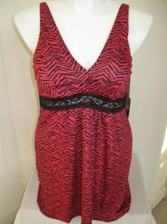 Delta Burke Lace Trimmed Chemise in Coral Zebra Sizes 1x 2X 3X