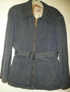 Vtg WW2 40s 50s Mens Winter Clicker Work Zipper Gabardine Gab Car Coat