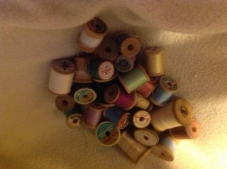 Lot of 32 Vintage Wooden Spools with Thread Mixed Colors and Brands