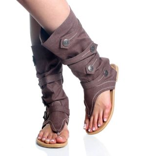 Brown Denim Jean Open Toe Boot Flat Women Sandal Size 6 5