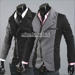  Slim Casual Blazer Suit Top Zip Dress Jacket Black Dark Grey
