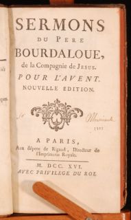 1716 Sermons Du Pere Bourdaloue Society of Jesus