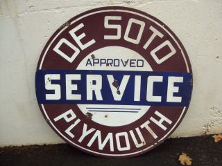 Vintage De Soto Plymouth 2 Sided Porcelain Car Dealership Service Gas