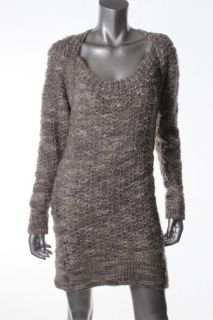 Designer New Gray Braided Long Sleeves Pull on Sweaterdress Petites PS