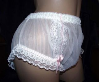  Double White Chiffon Handmade Sissy Panties! Pretty Pink Bows! L