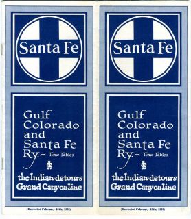  Colorado and Santa Fe Ry. Time Tables 1939 Indian Detours Grand Canyon