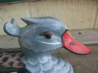  Carved Painted Wooden Duck 10 Long Gray Tan 30 Feathers Decoy