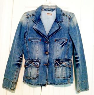 Tommy Hilfiger Womens Denim Jacket Blazer Seersucker Interior Size M