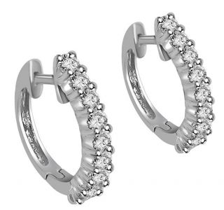  Round Cut Diamond Jewelry 14kt White Gold Hoop Huggie Earrings