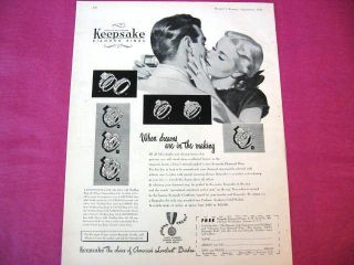 1951 Vintage Ad Keepsake Diamond Rings Jewelry Bridal B W