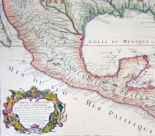 1703 1708 Delisle Large Antique Map Mexico Louisiana Colonial United