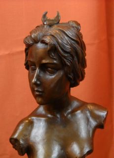 Diana Diane Bronze Bust Sculpture E Villanis Statue Art Nouveau Moon