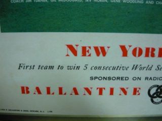 Lithographers Ballantine Ale 1954 New York Yankees RARE