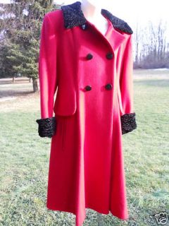 Vintage Mario de Pinto Red Winter Wool Swing Coat Lambswool Rockabilly