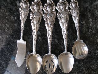 Old Mark Heavy Reed Barton Love Disarmed Sterling Serving Set RARE 5pc