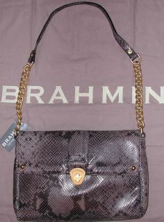 Brahmin Didi Melbourne Shoulder Bag BLACK GREY gold PYTON handbag