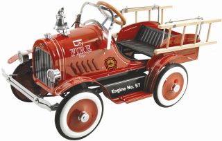 New Vintage Style Deluxe Red Roadster Childs Fire Truck Ride on Pedal