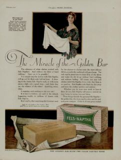 1921 Fels Naptha Soap Ad The Miracle of The Golden Bar