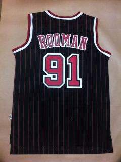 Chicago 91 Dennis Rodman Classic Basketball Jersey Black Stripe L Free