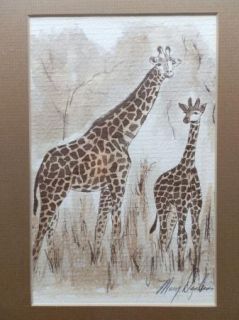 Mary Dinkins Texas Artist Original Signed Framed Print Giraffes
