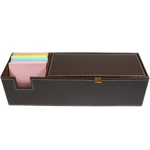 Brown Simulated Leather Desk Organizer Box Desktop New