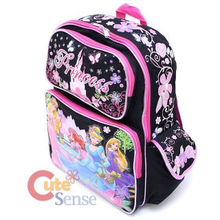 Disney Princess with Tangled 16 Large School Backpack Black Pink Book