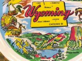 Great 1950s Wyoming State Souvenir Plate Devils Tower