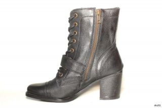 New Steve Madden Devlin Granny Black Leather Lace Up Zipper Boots