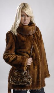 New SAGA FURS golden mink fur coat jacket with turtleneck collar   All