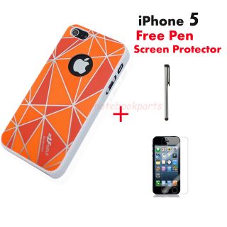 Orange Diamond Design Back Cover Case Touch Pen for Apple iPhone 5 Top