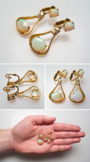  Natural Opal & Genuine Diamond Earrings Solid 14K Yellow Gold Jewelry