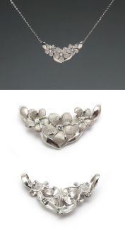 Hawaiian Jewelry Plumeria Flower Diamond Slide Pendant Solid 14K White