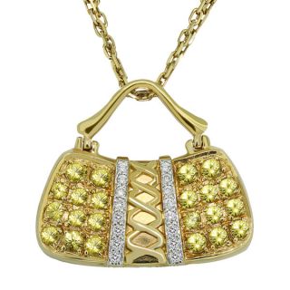  Yellow Gold Sapphire Diamonds Handbag Purse Pendant Necklace P31