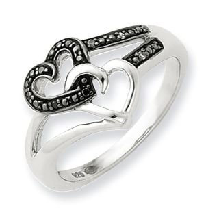 Black and White Diamond Heart Ring in 925 Sterling Silver Size 7