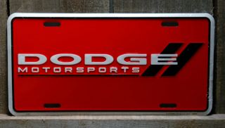 Metal Red Dodge Motorsports with Black Bars License Plate Tin Signs