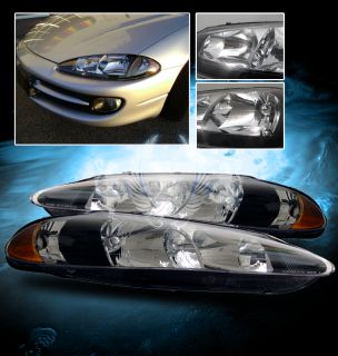 98 04 Dodge Intrepid Crystal Black BLK Headlights Head Lamps + Amber