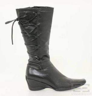 diba black leather lace up wedge boots size 39