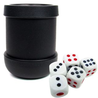 black heavy duty dice cup with 5 dice craps yahtzee