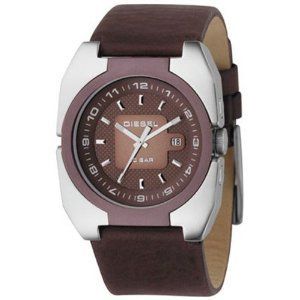 Diesel Watch Men DZ1150 Silver with Brown Leather Band