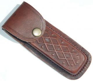 Knife Sheath Brown Leather with Button Close and Belt Slot, New
