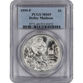 1999 P US Dolley Madison Commemorative BU Silver Dollar PCGS MS69