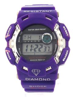Shiny Hot Purple G Diamond Shock Digital Watch King Master
