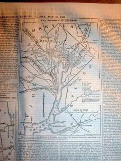 1861 Civil War Newspaper w Detailed Map Washington DC Maryland