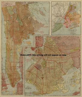 1923 Highly Detailed Map New York Manhattan Brooklyn