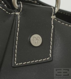 Donald J Pliner Black Leather White Top Stitch Handbag