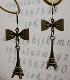 Vintage ISP Eiffel Tower Antiqued Bronze Bow Earrings