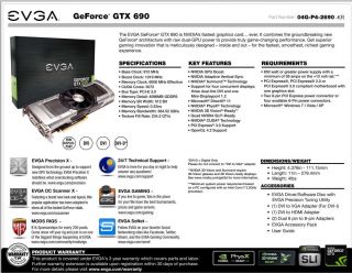 EVGA 04G P4 2690 KR GeForce GTX 690 4GB GDDR5 PCI Express MINT
