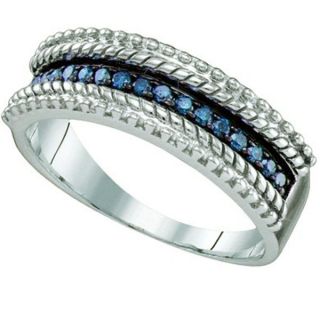  Silver Round Blue Diamond Ladies Anniversary Ring Wedding Band