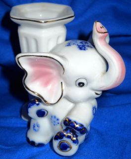 Vintage Baby Elephant Vase Porcelain Japan White Lusture Cobalt blue